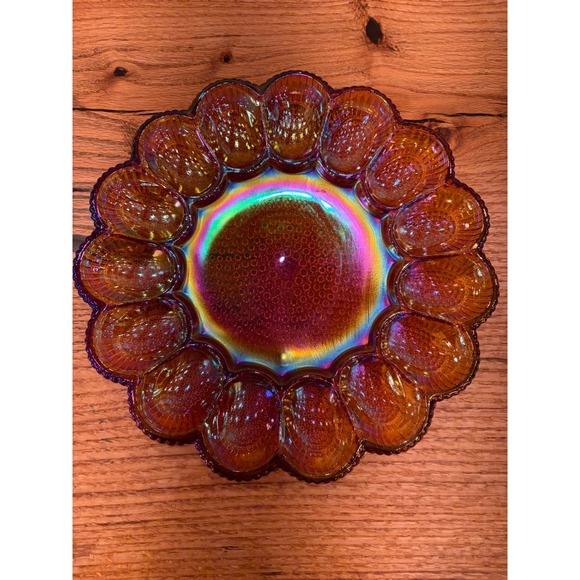 Indiana Glass Other - Vintage Indiana Glass amber iridescent carnival glass Hobnail egg plate 11"